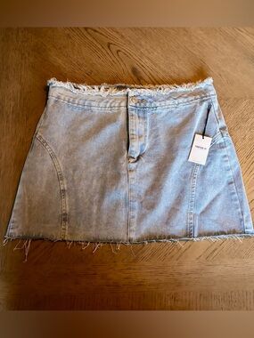 Forever 21 Light Blue Frayed Hem Denim Mini Skirt